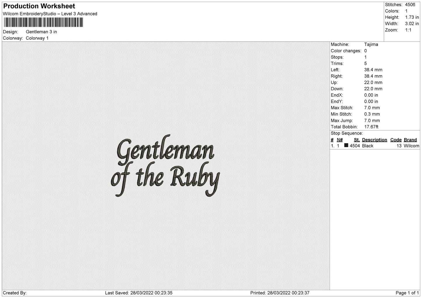 Gentleman Embroidery File 4 Size