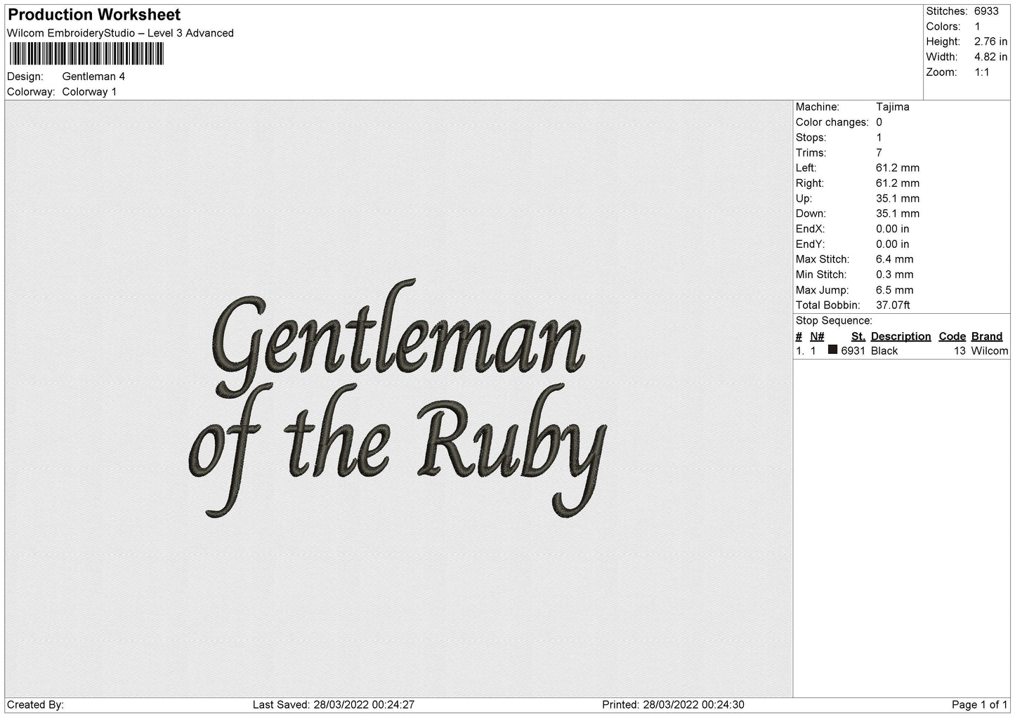 Gentleman Embroidery File 4 Size