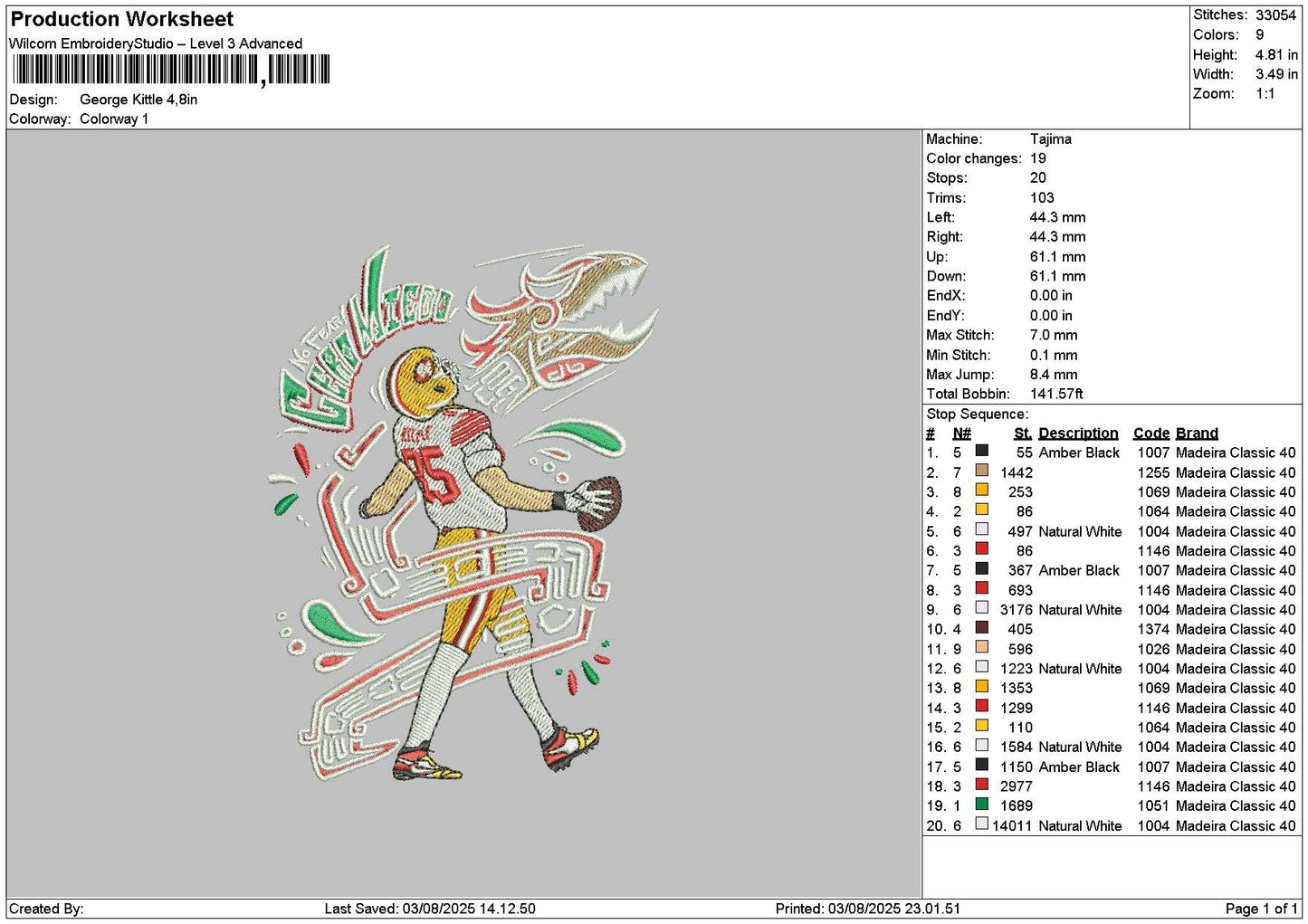 Baseball Player 0308 Embroidery File 6 sizes