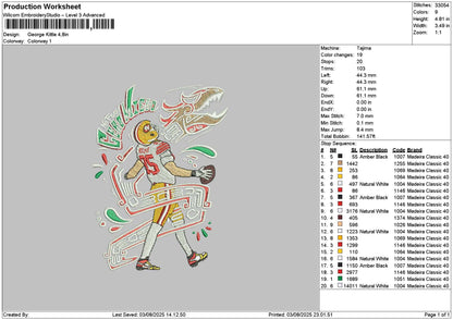 Baseball Player 0308 Embroidery File 6 sizes
