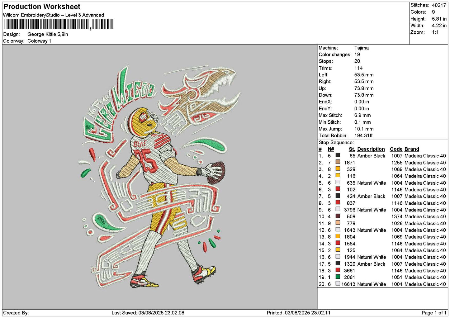 Baseball Player 0308 Embroidery File 6 sizes