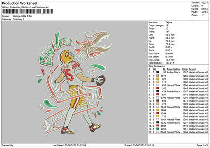 Baseball Player 0308 Embroidery File 6 sizes