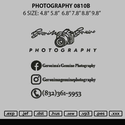 Photography 0810b Embroidery File 6 sizes