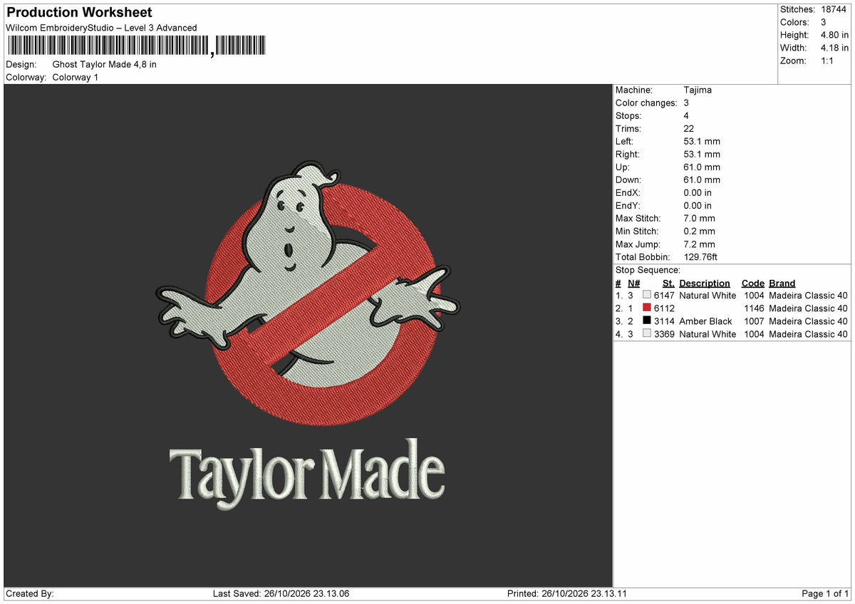Ghost 2606b Embroidery Machine Design File 6 sizes