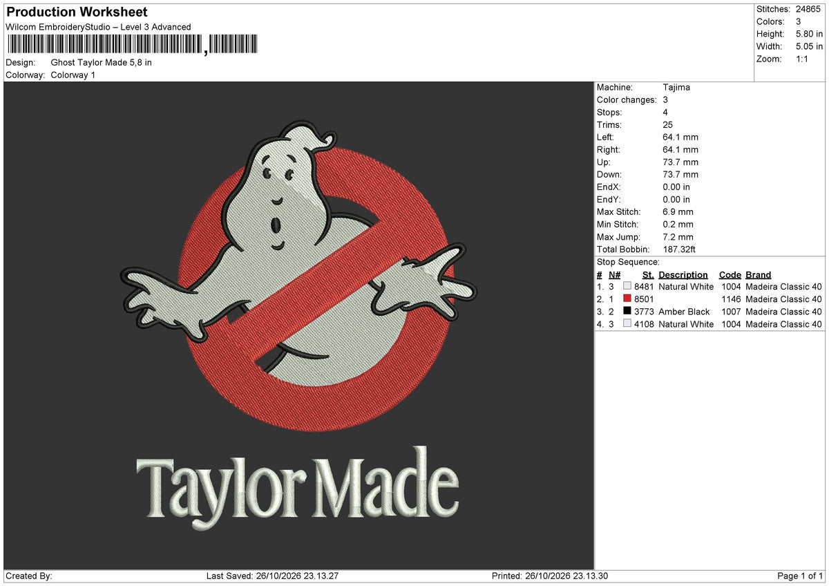 Ghost 2606b Embroidery Machine Design File 6 sizes