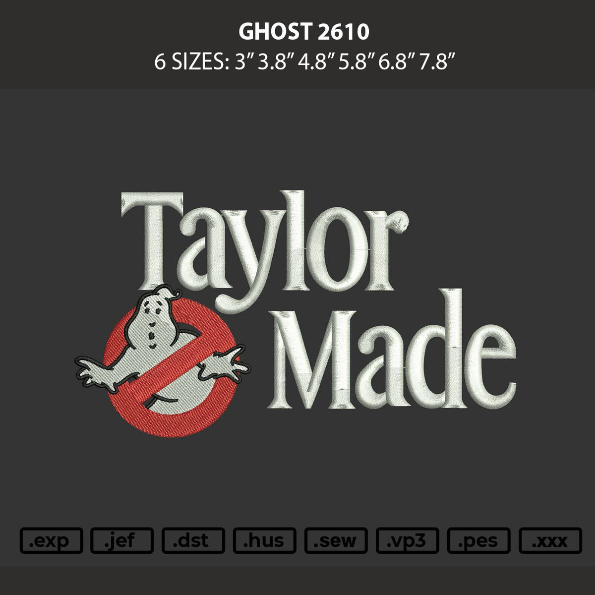 Ghost 2610 Embroidery Machine Design File 6 sizes