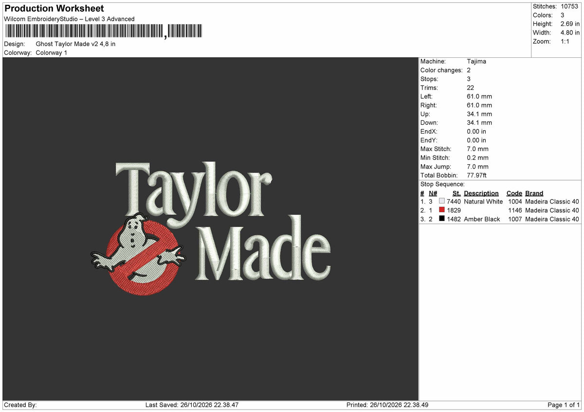 Ghost 2610 Embroidery Machine Design File 6 sizes