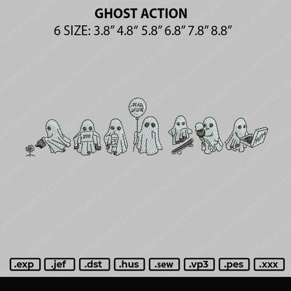 Ghost Action Embroidery file 6 sizes