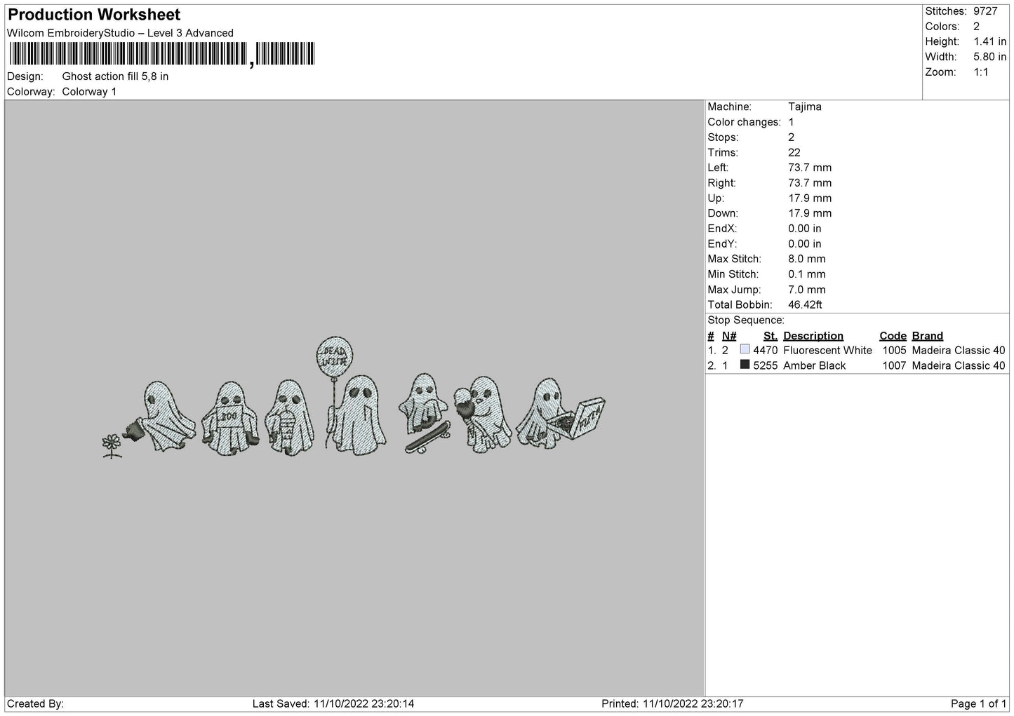 Ghost Action Embroidery file 6 sizes