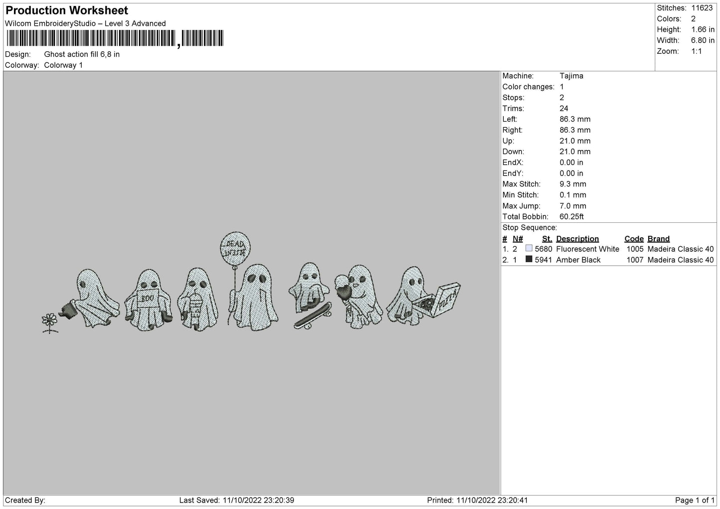 Ghost Action Embroidery file 6 sizes