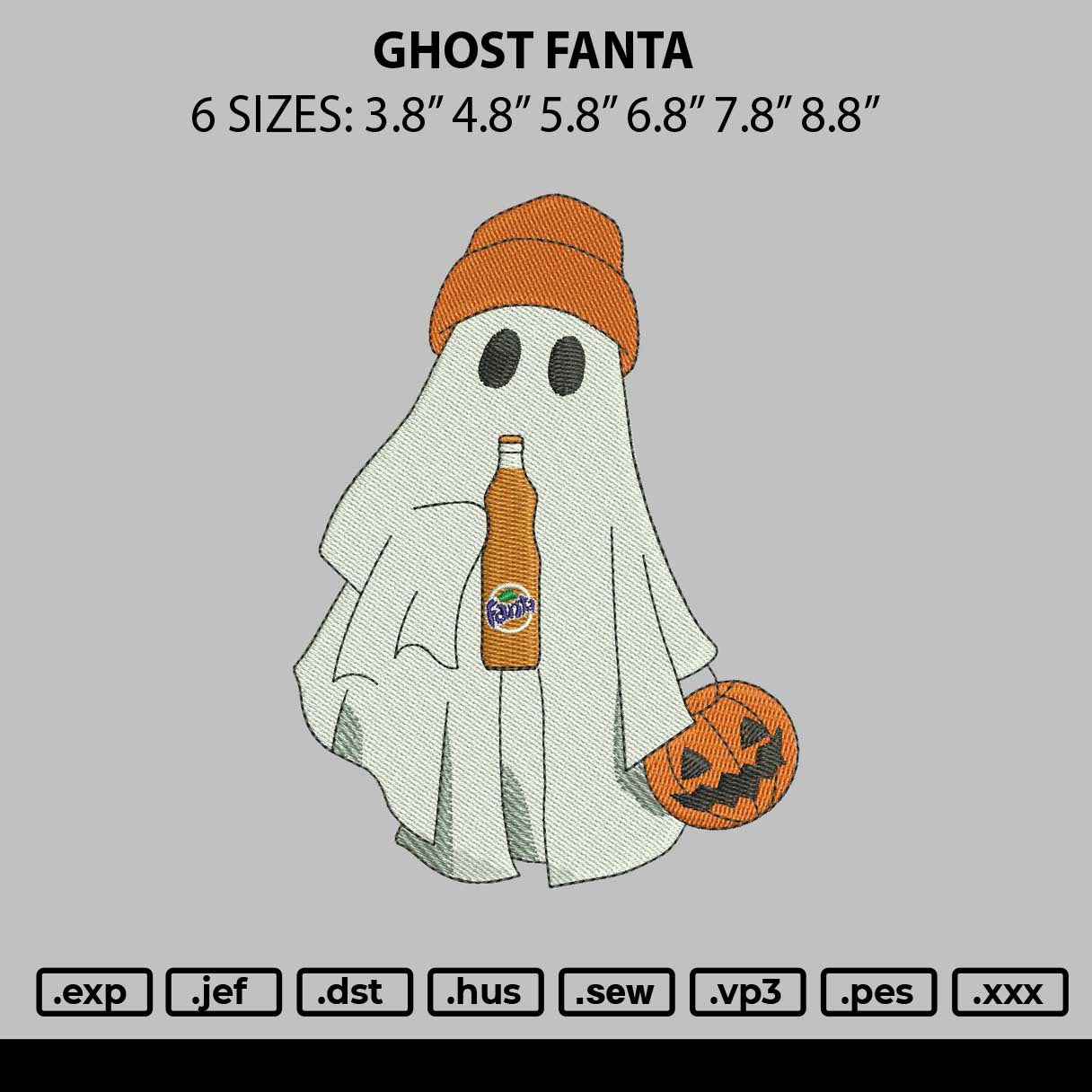 Ghost Fanta Embroidery File 6 sizes