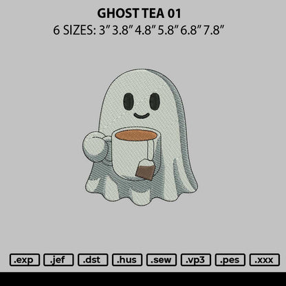 Ghost Tea Embroidery File 6 sizes
