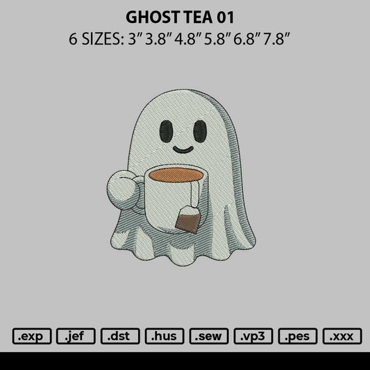 Ghost Tea Embroidery File 6 sizes