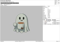 Ghost Tea Embroidery File 6 sizes