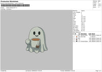 Ghost Tea Embroidery File 6 sizes