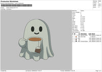 Ghost Tea Embroidery File 6 sizes