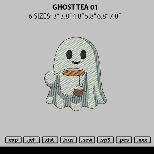 Ghost Tea Embroidery File 6 sizes