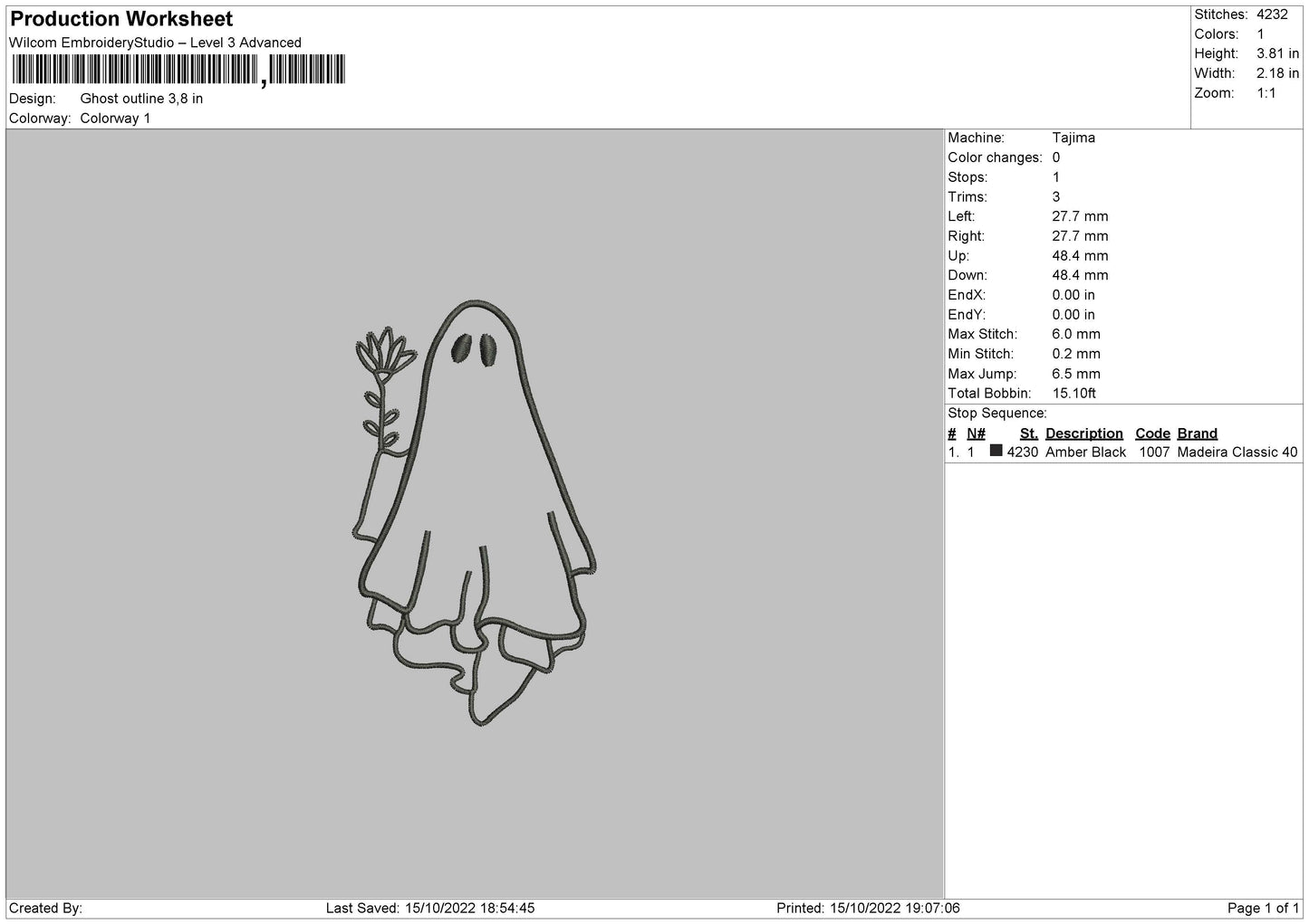 Ghost Outline Embroidery File 6 sizes