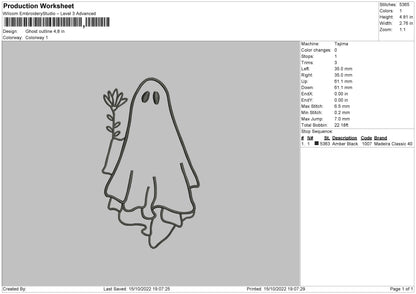 Ghost Outline Embroidery File 6 sizes
