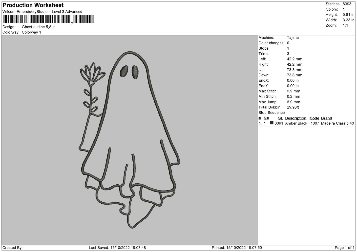 Ghost Outline Embroidery File 6 sizes