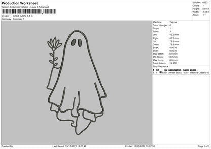 Ghost Outline Embroidery File 6 sizes