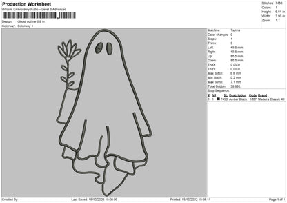 Ghost Outline Embroidery File 6 sizes