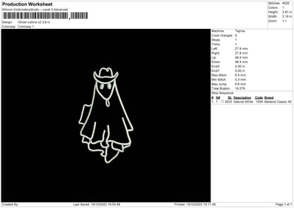Ghost Outline V2 Embroidery File 6 sizes