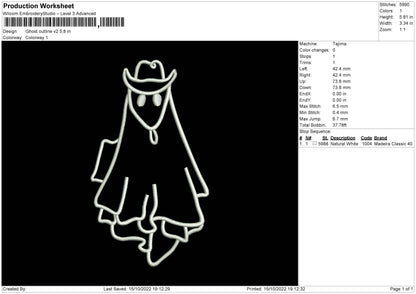 Ghost Outline V2 Embroidery File 6 sizes