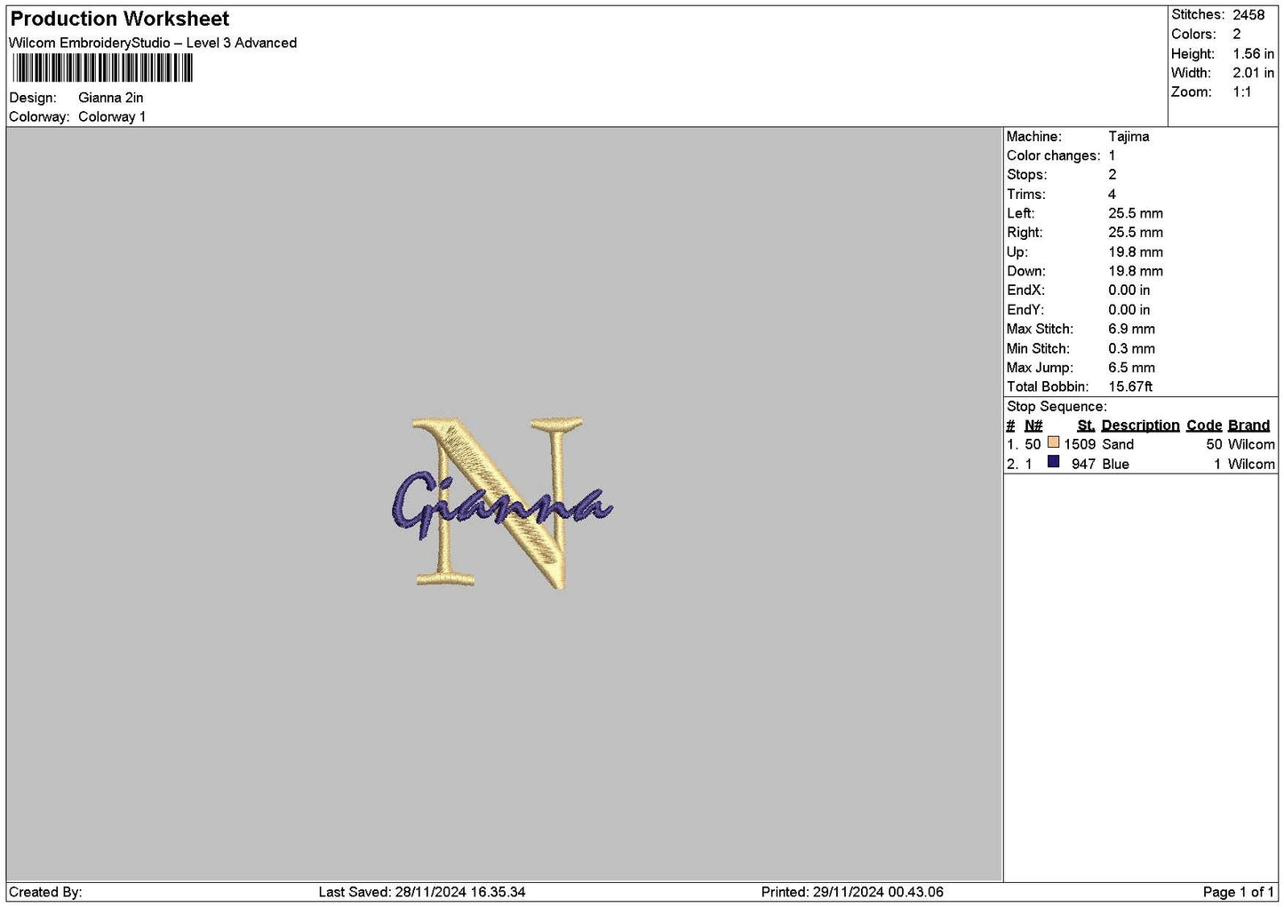 Giannatext Embroidery File 6 sizes