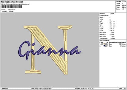 Giannatext Embroidery File 6 sizes