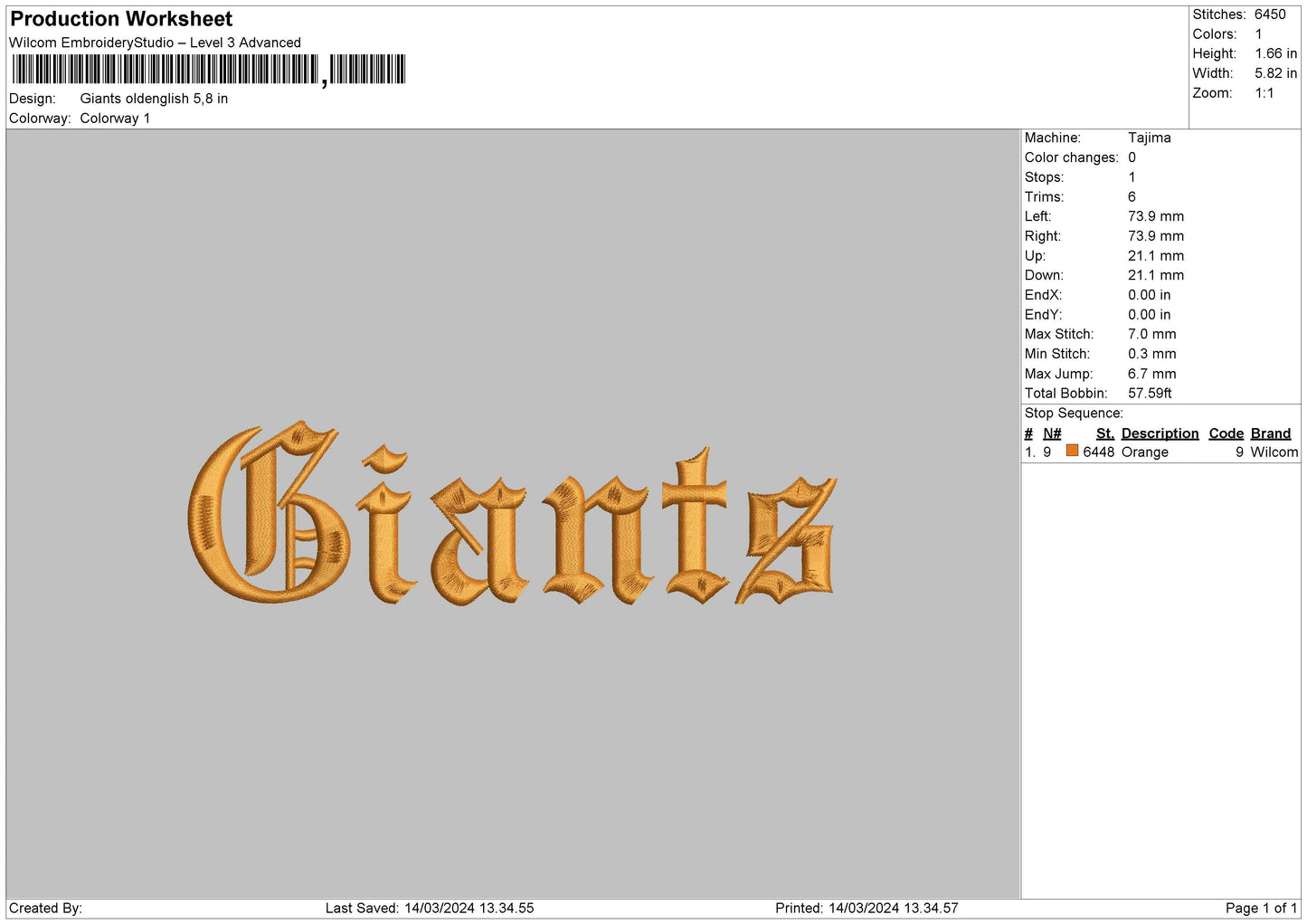 Giants Text Embroidery File 6 sizes