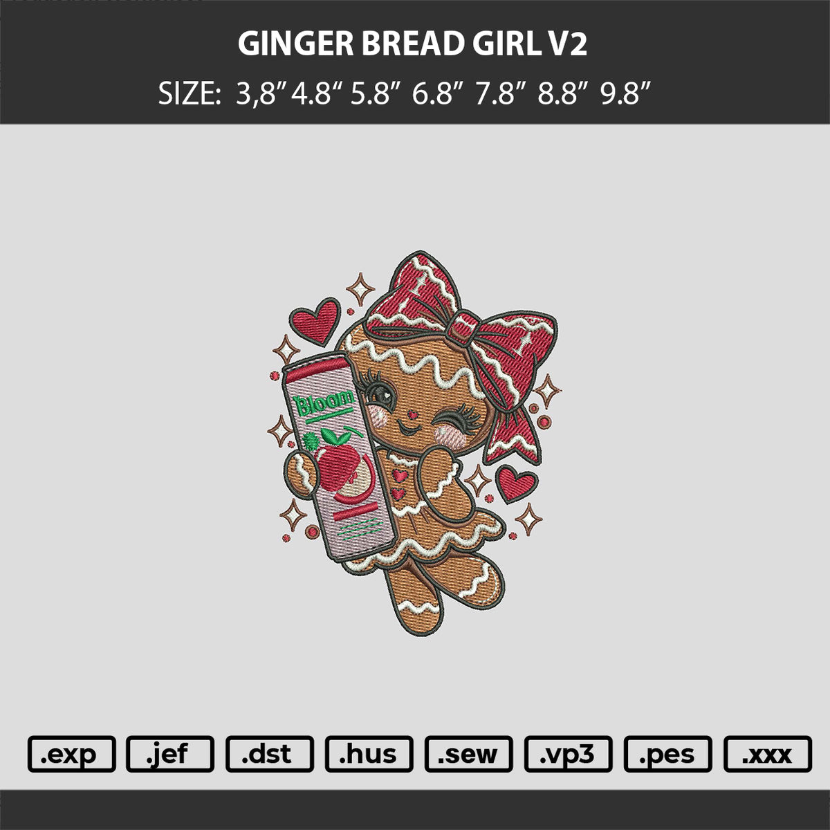 Ginger Bread Girl v2 Embroidery File 6 sizes