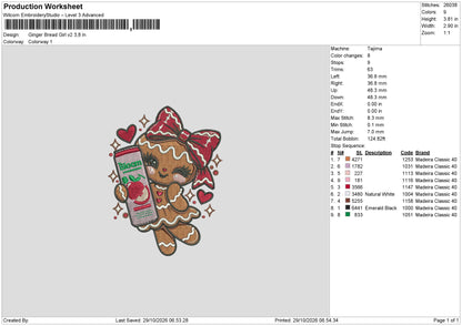Ginger Bread Girl v2 Embroidery File 6 sizes