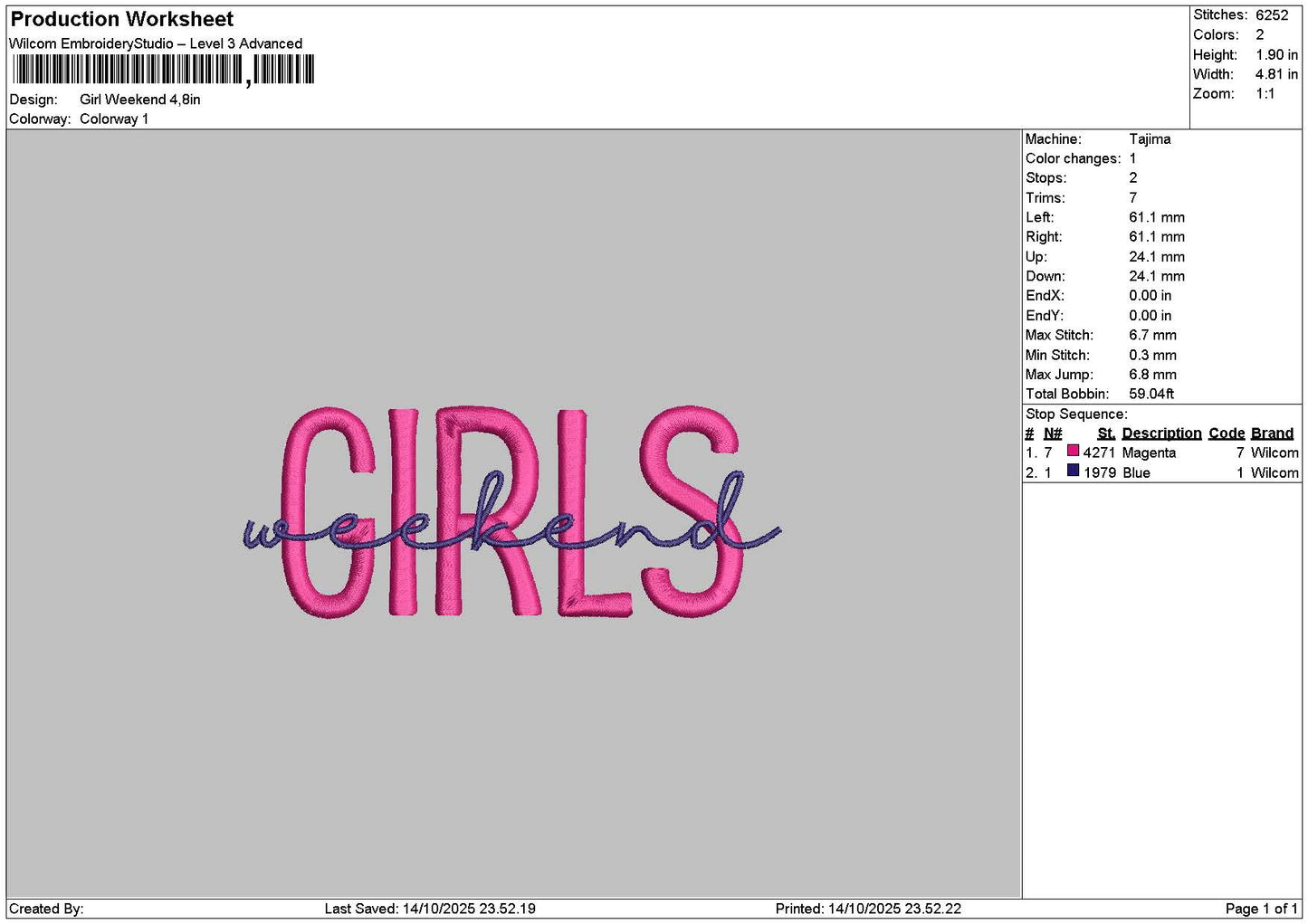 Girlstext 1410 Embroidery File 6 sizes