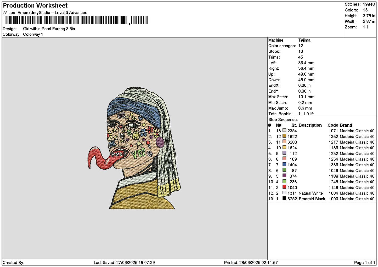 Drawing 2806 Embroidery File 6 sizes