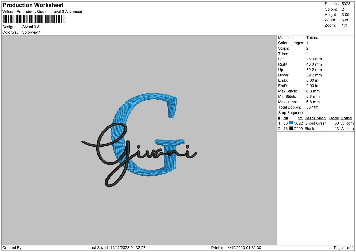 Givanitext Embroidery File 6 sizes