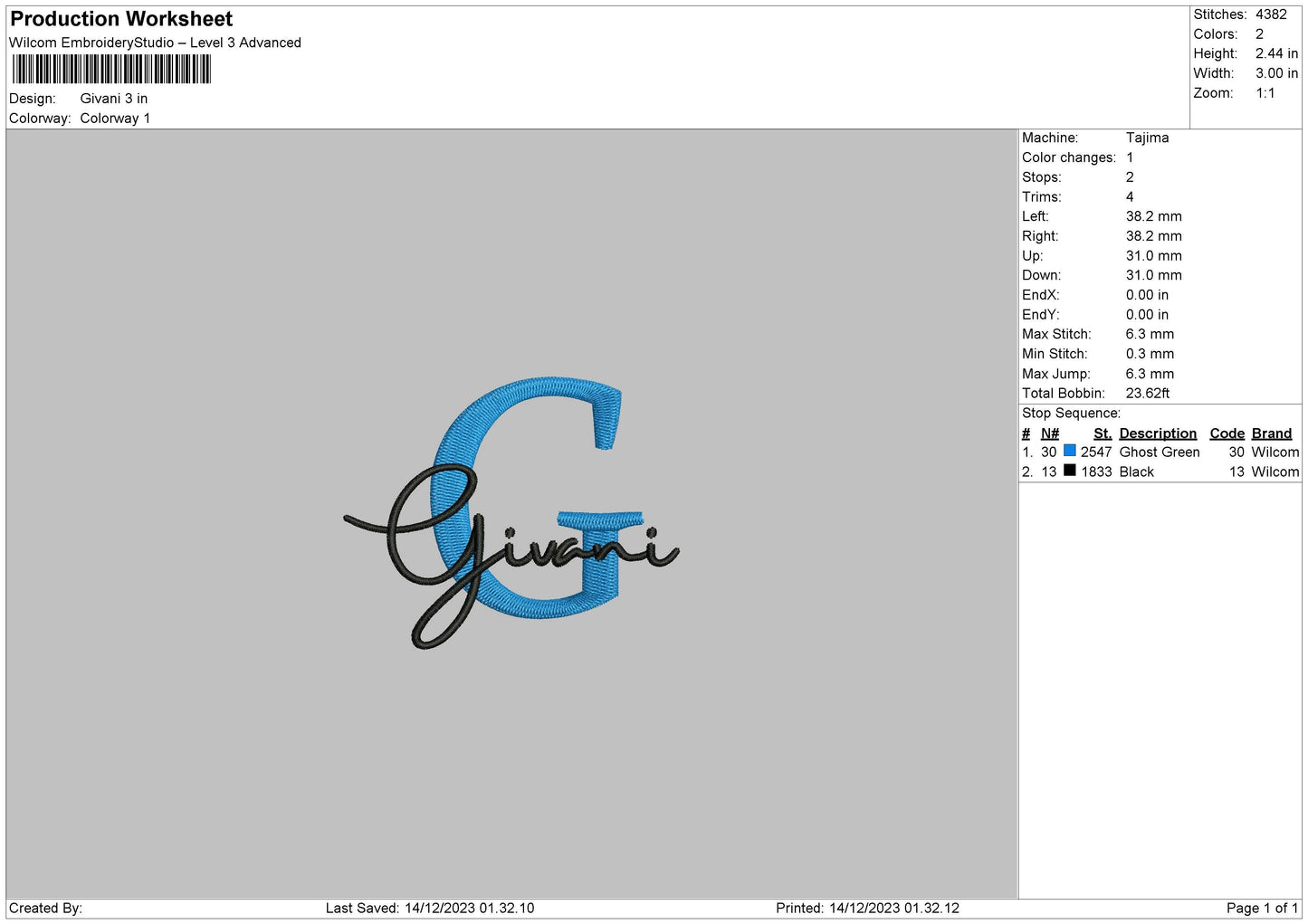 Givanitext Embroidery File 6 sizes