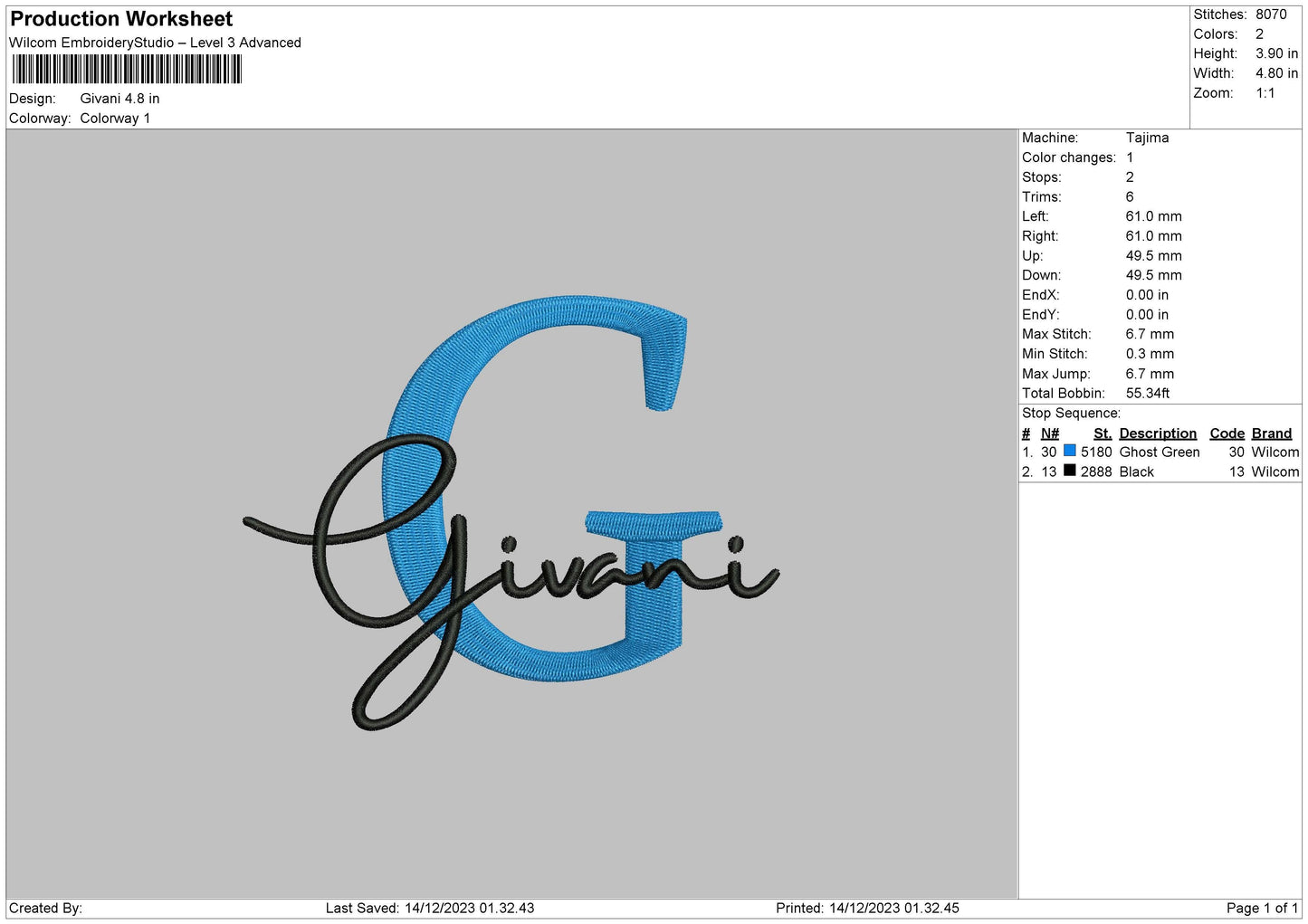 Givanitext Embroidery File 6 sizes