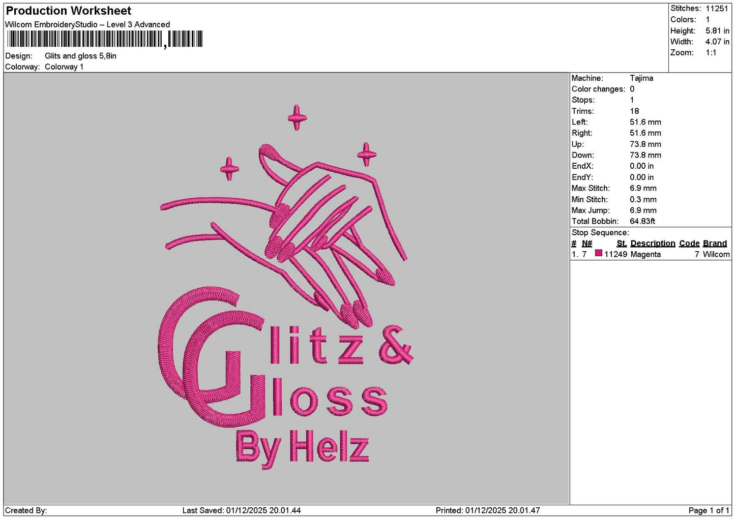 Glosstext Embroidery File 6 sizes
