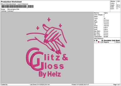 Glosstext Embroidery File 6 sizes