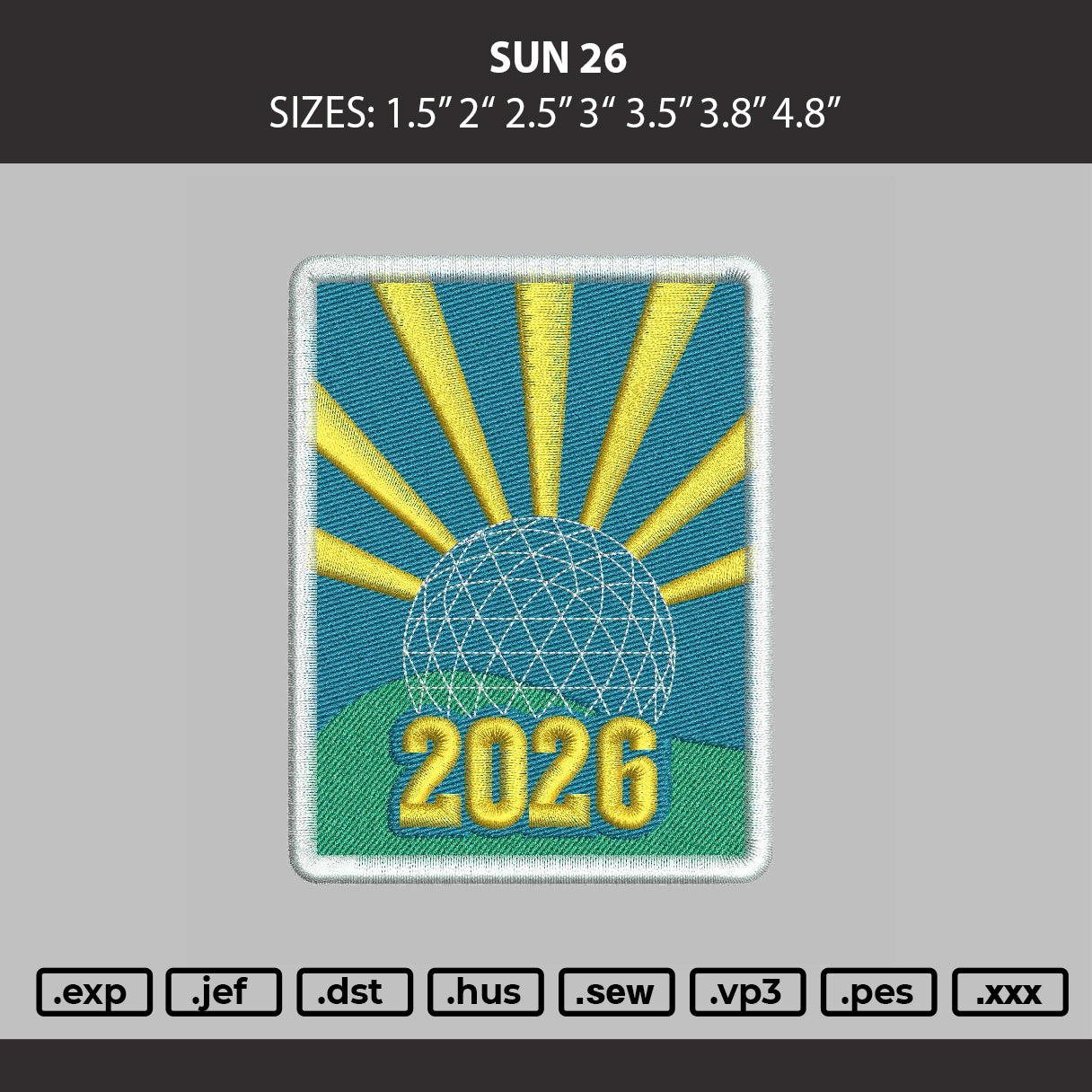 Sun 26 Embroidery Machine Design File 6 sizes