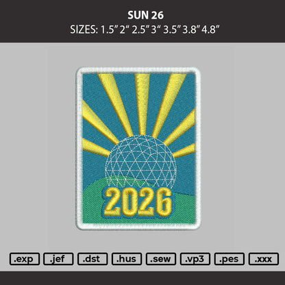 Sun 26 Embroidery Machine Design File 6 sizes