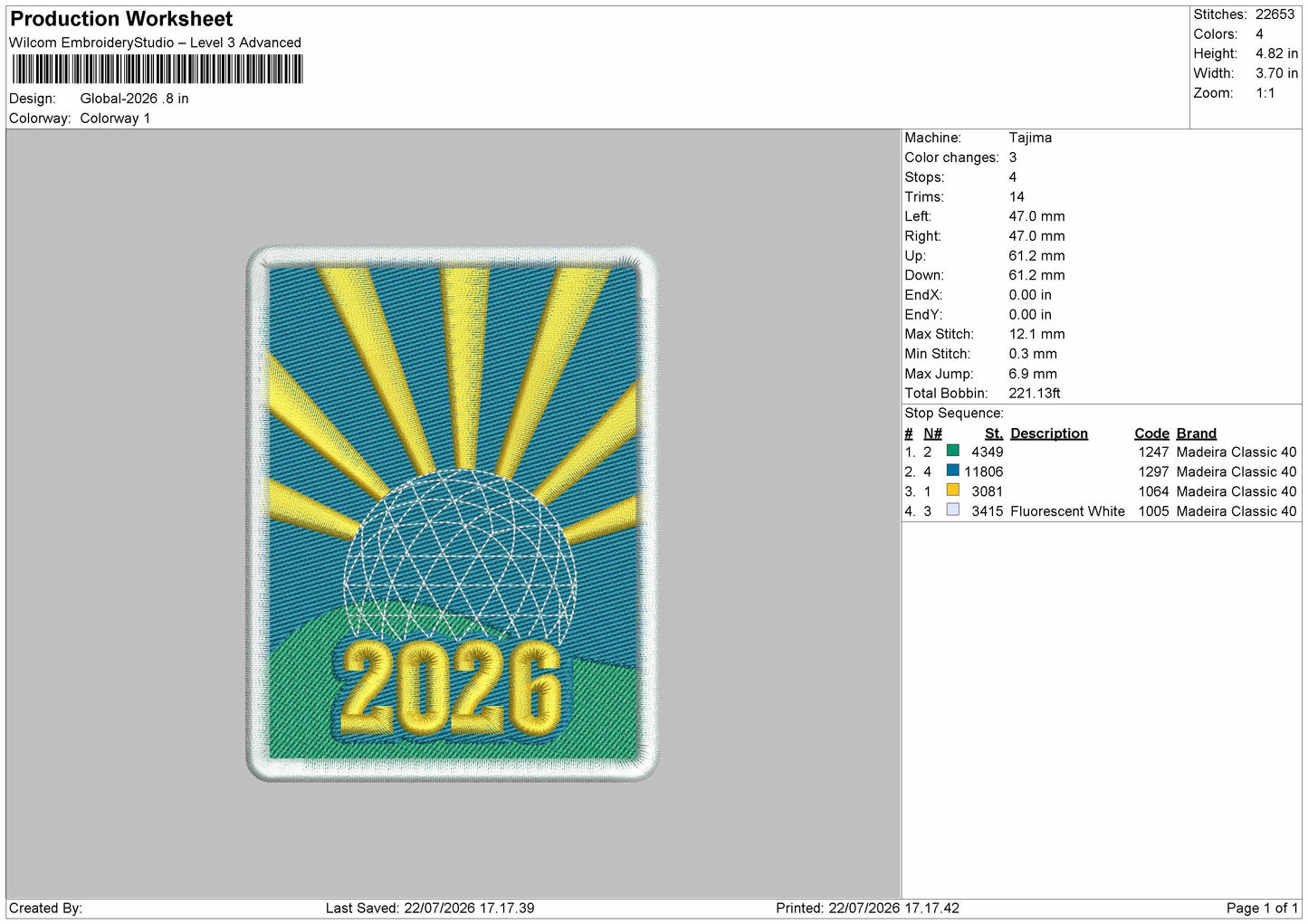 Sun 26 Embroidery Machine Design File 6 sizes