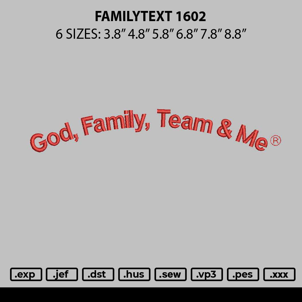 Familytext 1602 Embroidery File 6 sizes