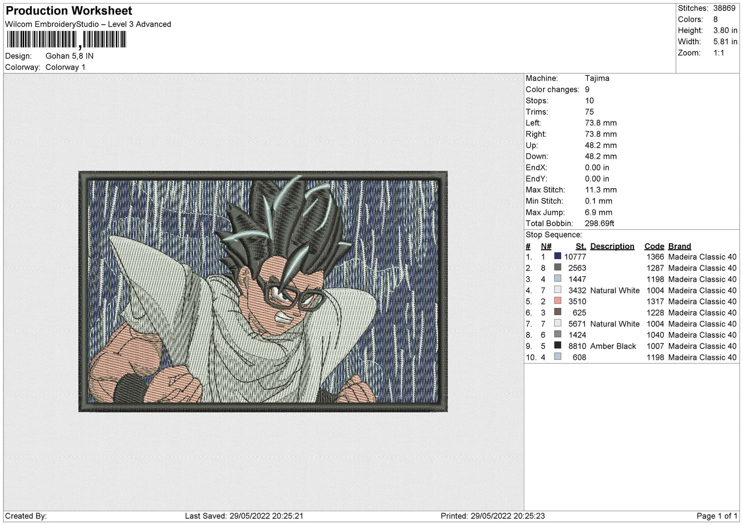 Gohan Embroidery File 4 size
