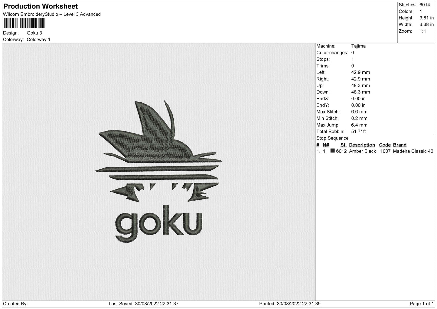 Goku Text Embroidery File 5 sizes