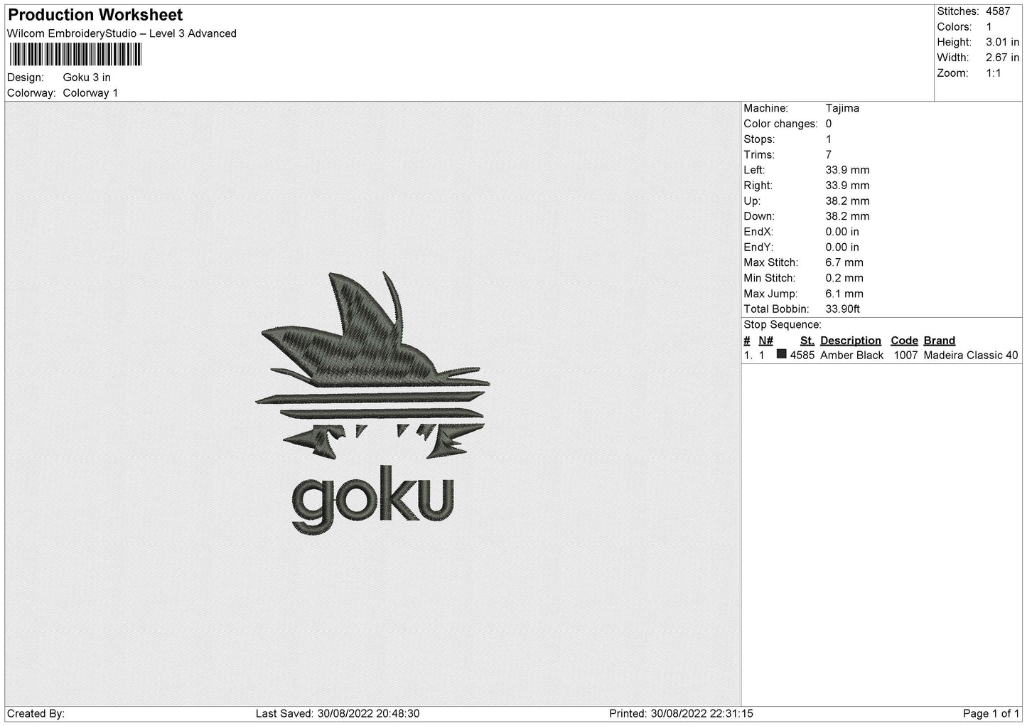 Goku Text Embroidery File 5 sizes