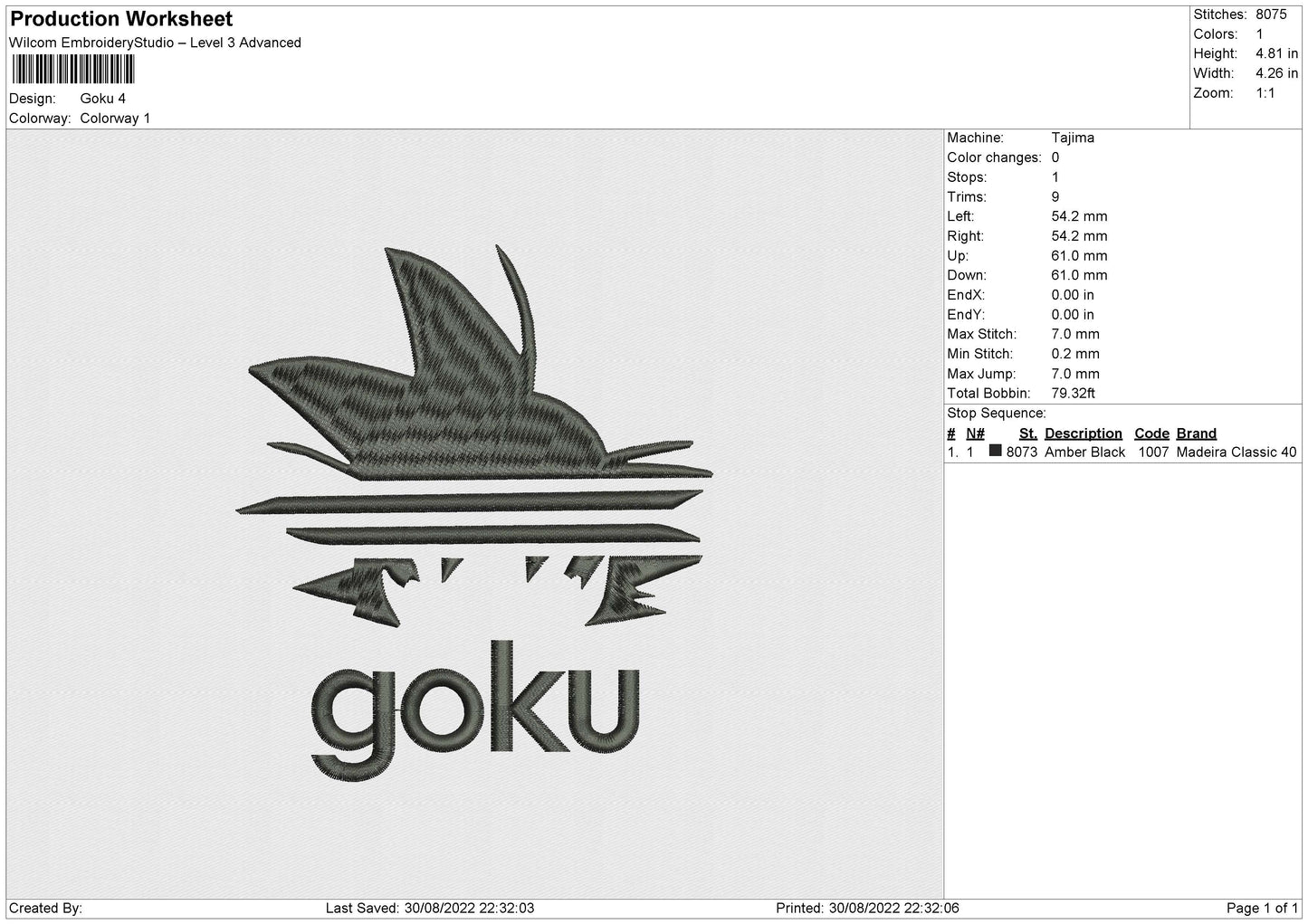 Goku Text Embroidery File 5 sizes