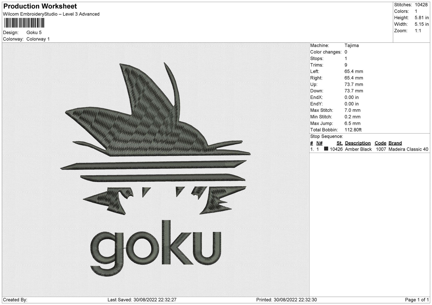 Goku Text Embroidery File 5 sizes