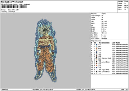 Goku 1912 Embroidery File 6 sizes